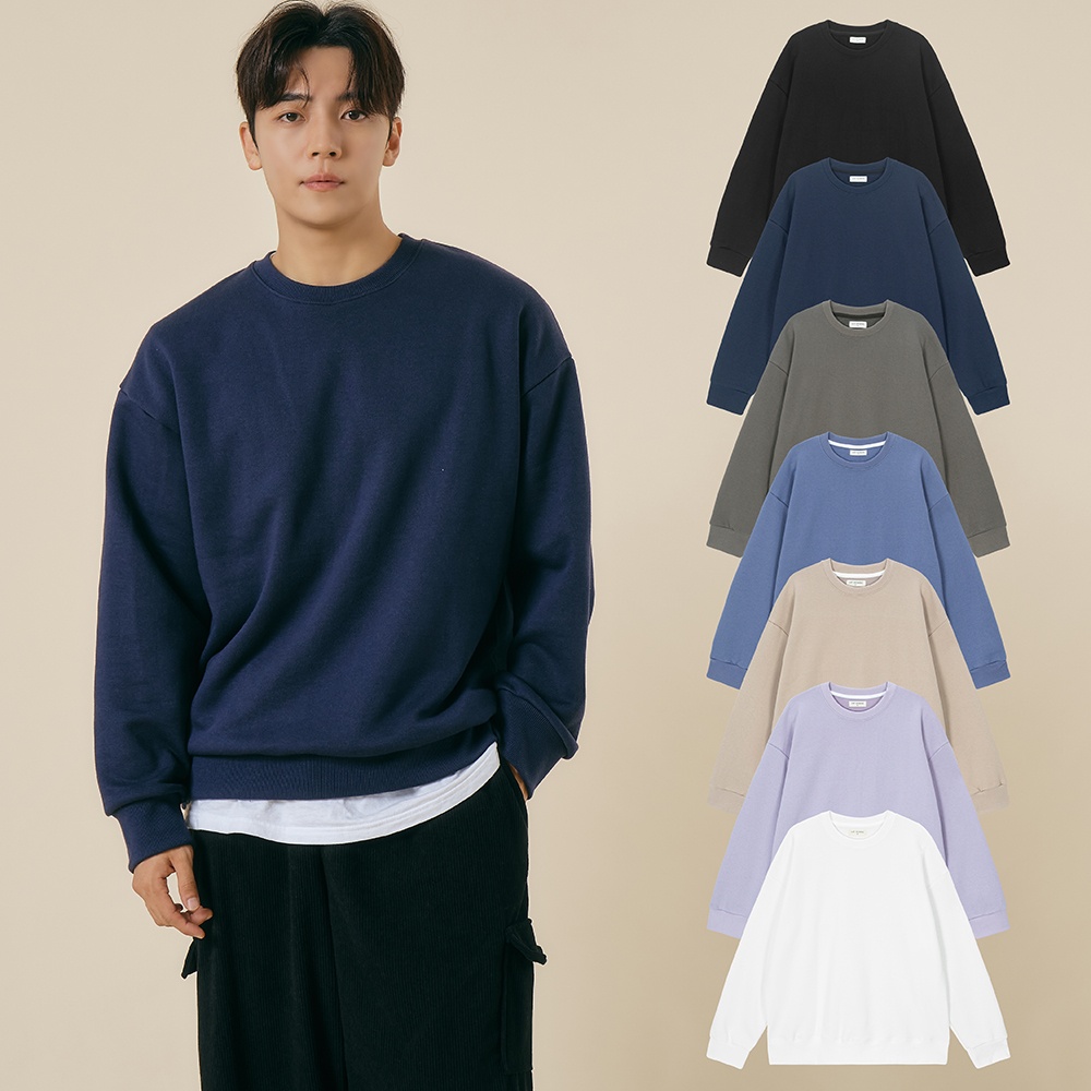 남자 맨투맨 오버핏 남녀공용 국내생산 헤비웨이트 면 무지 긴팔 티셔츠 봄 가을 겨울 필수템